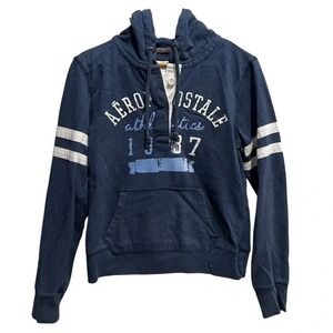 Aeropostale Athl Athletics 1987 Hoodie Women's Large Blue White‎ Stripe Pullover